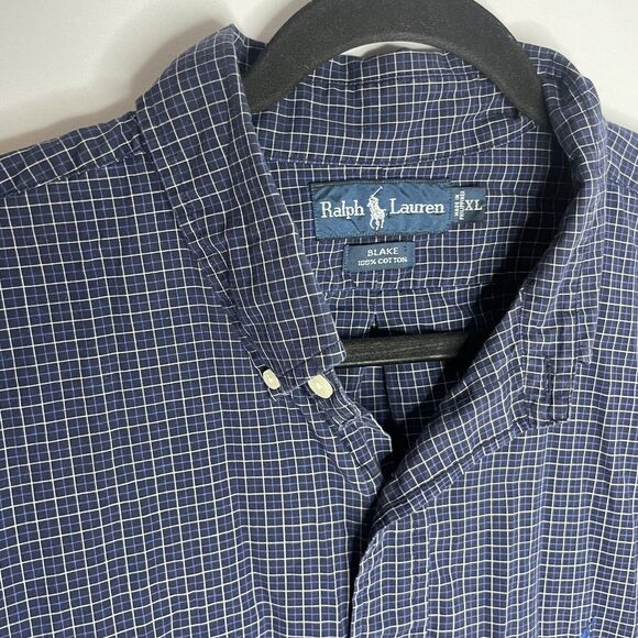 Ralph Lauren Shirt Mens Blue XL Short Sleeved Button Down Tattersall Check Blake - Picture 1 of 8